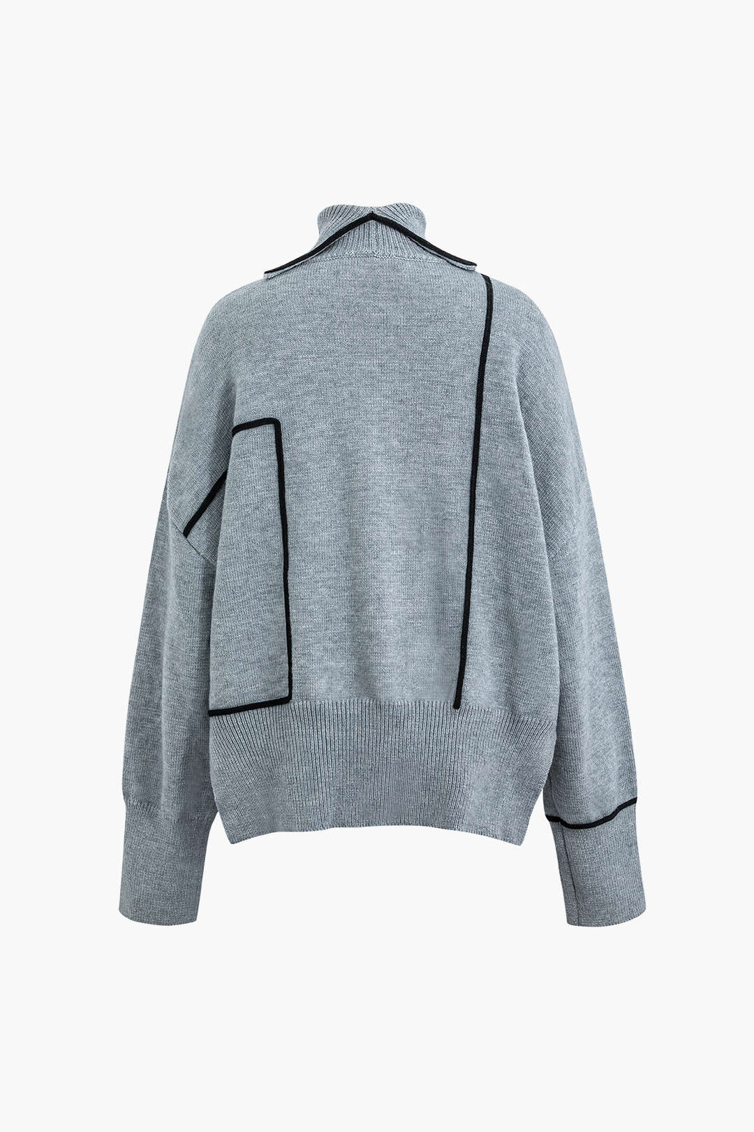 Contrast Piping Turtleneck Slit Long Sleeve Sweater in Y2K Aesthetic Style Contrast Piping Turtleneck Slit Long Sleeve Sweater in Y2K Aesthetic Style
