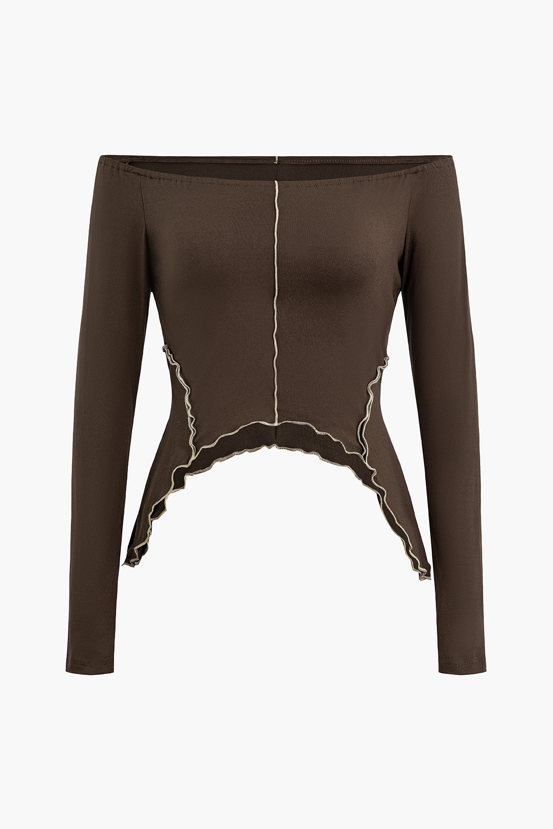 Contrast Stitching Off-Shoulder Long Sleeve Top with Ruffle Mini Skirt Set - Y2K Aesthetic Outfit Contrast Stitching Off-Shoulder Long Sleeve Top with Ruffle Mini Skirt Set - Y2K Aesthetic Outfit