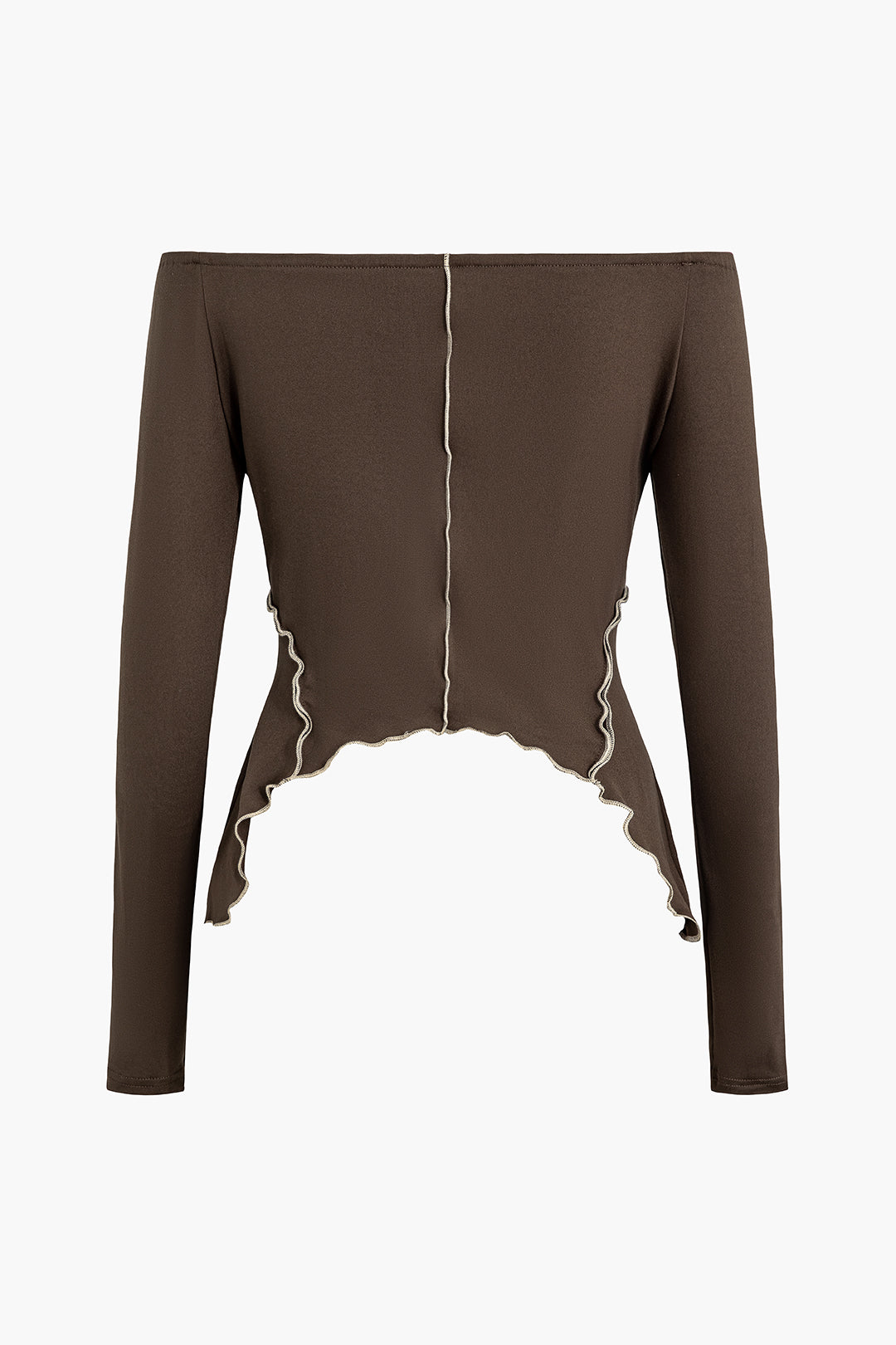 Contrast Stitching Off-Shoulder Long Sleeve Top with Ruffle Mini Skirt Set - Y2K Aesthetic Outfit Contrast Stitching Off-Shoulder Long Sleeve Top with Ruffle Mini Skirt Set - Y2K Aesthetic Outfit