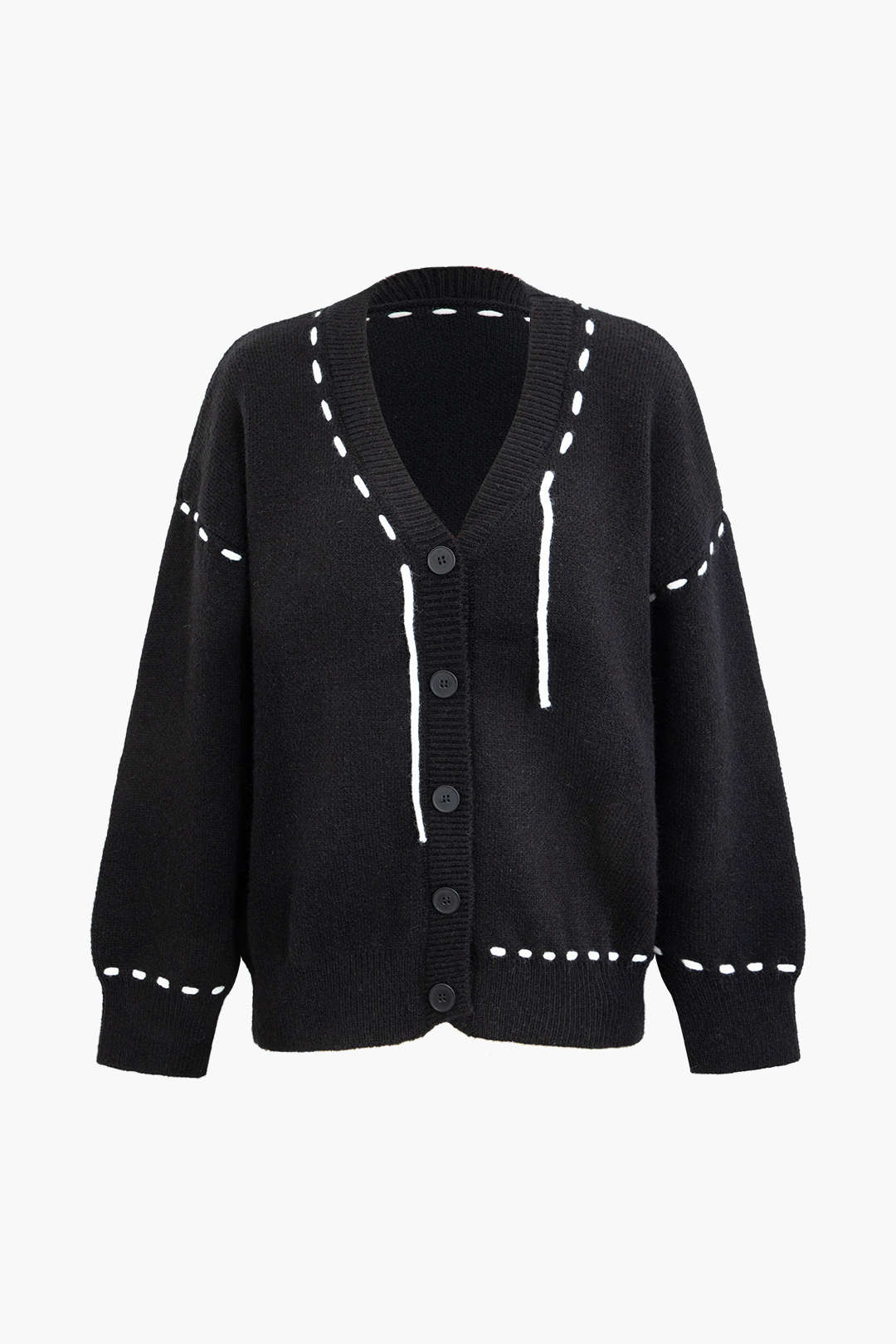 Contrast Stitching V-Neck Button Knit Cardigan - Y2K Aesthetic Cozy Layering Essential