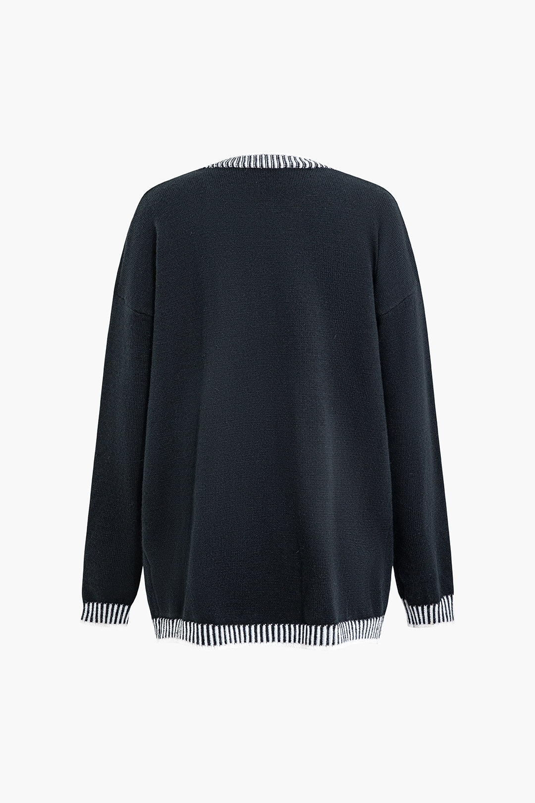 Contrast Stripe Trim V-neck Button-Up Cardigan with Straight Leg Pants Set for Y2K Aesthetic Contrast Stripe Trim V-neck Button-Up Cardigan with Straight Leg Pants Set for Y2K Aesthetic