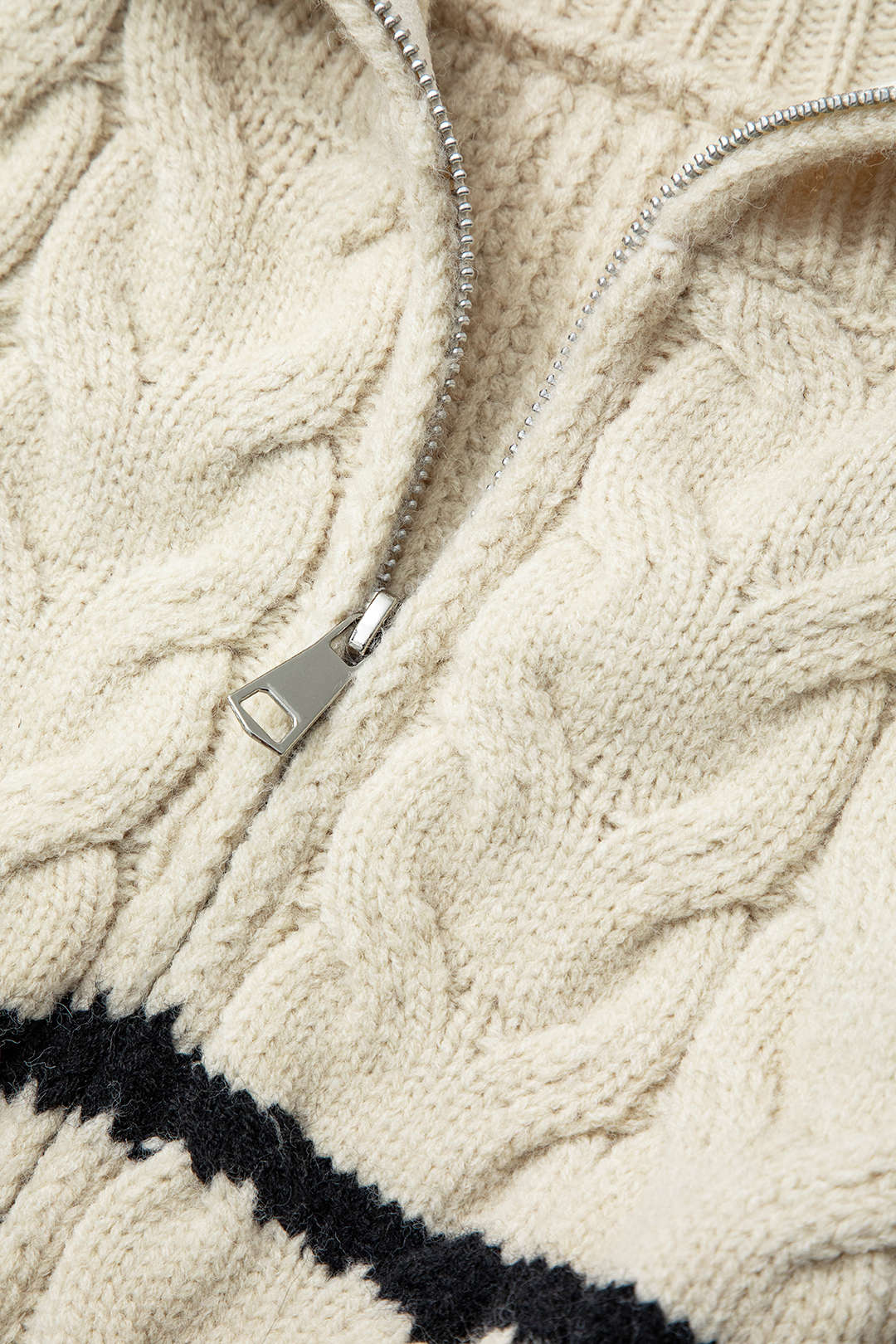 Contrast Stripe Zipper Collar Cable Knit Sweater - Y2K Aesthetic Cozy Top for Stylish Outfits Contrast Stripe Zipper Collar Cable Knit Sweater - Y2K Aesthetic Cozy Top for Stylish Outfits