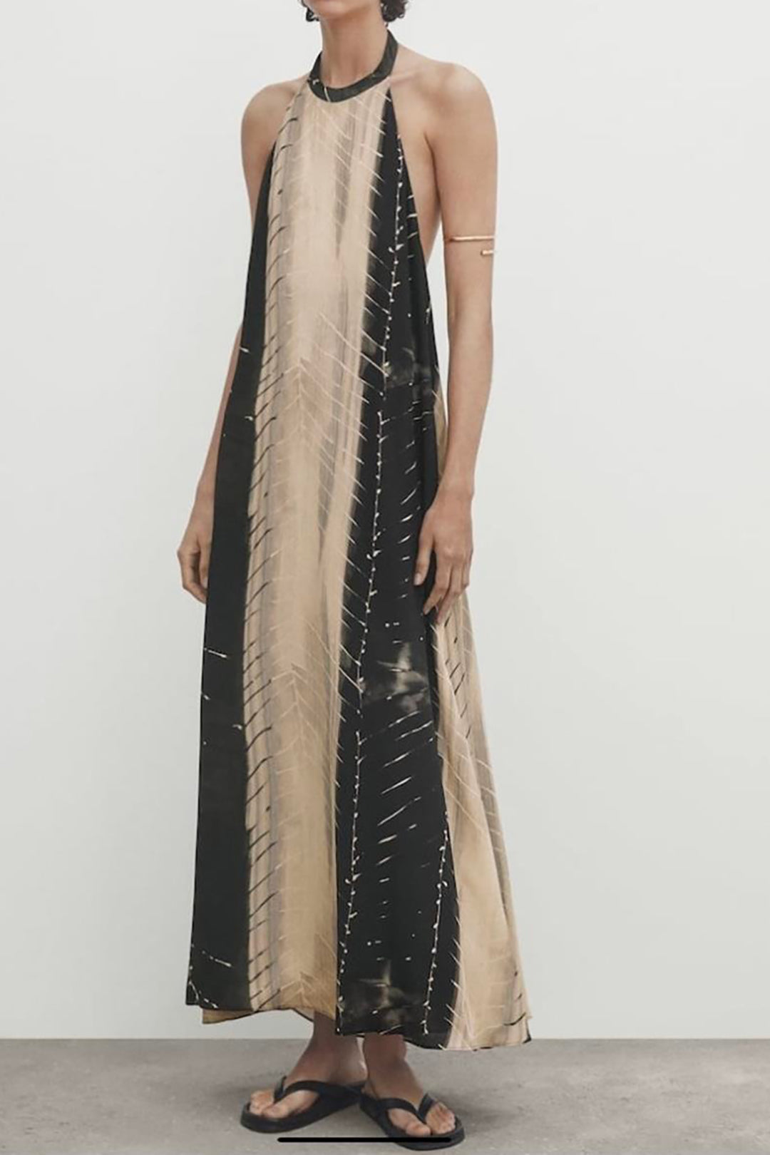 Contrast Tie Halter Backless Maxi Dress - Y2K Aesthetic Chic for Effortless Style