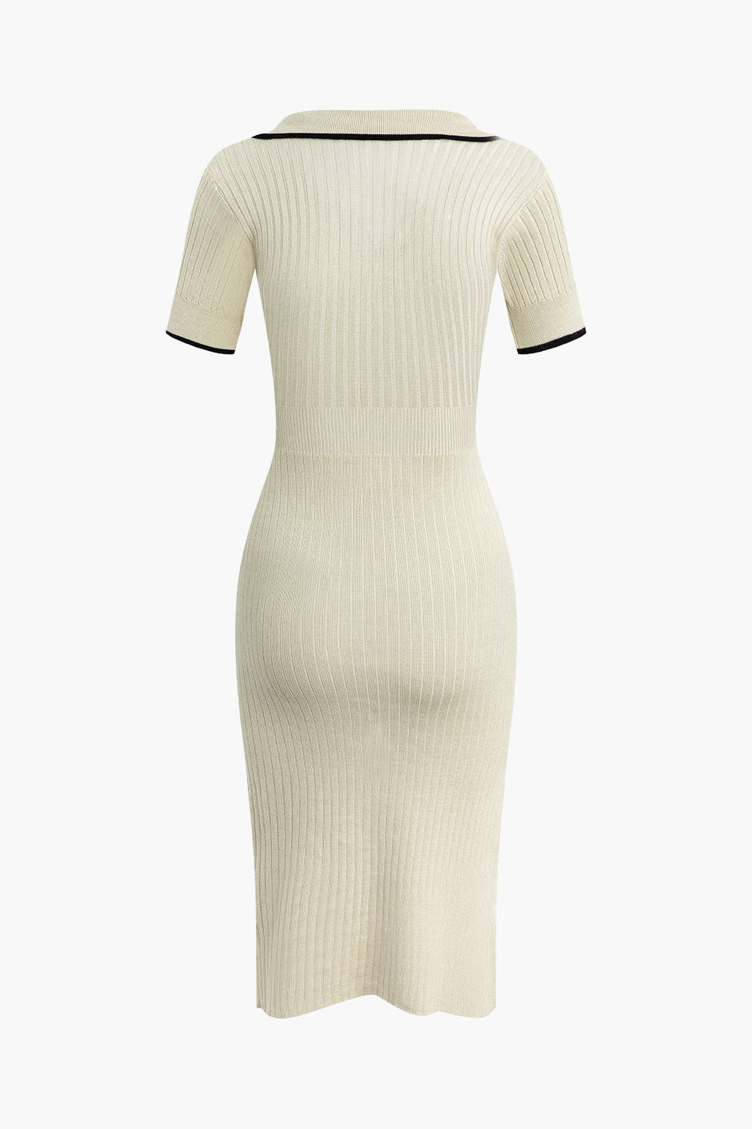 Contrast Trim Collared Rib Knit Midi Dress - Y2K Aesthetic Short Sleeve Fashion Statement Contrast Trim Collared Rib Knit Midi Dress - Y2K Aesthetic Short Sleeve Fashion Statement