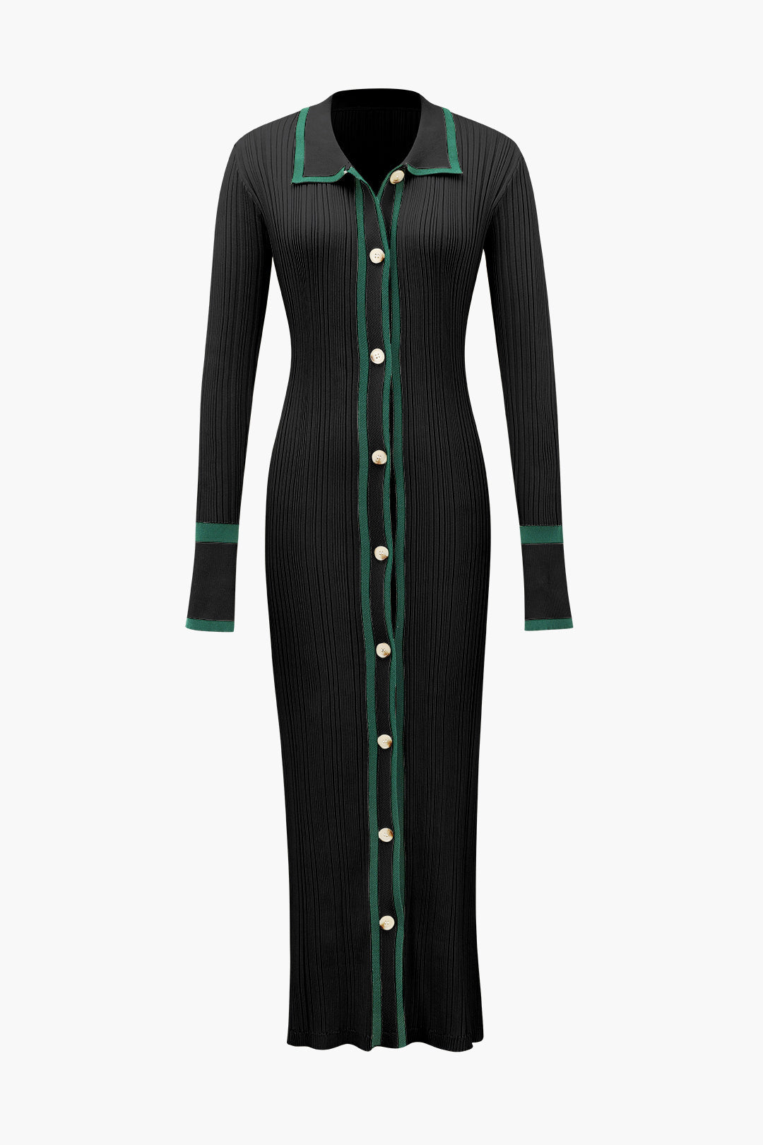 Contrast Trim Knitted Dress - Y2K Aesthetic Button Down Style for Chic Outfits Contrast Trim Knitted Dress - Y2K Aesthetic Button Down Style for Chic Outfits