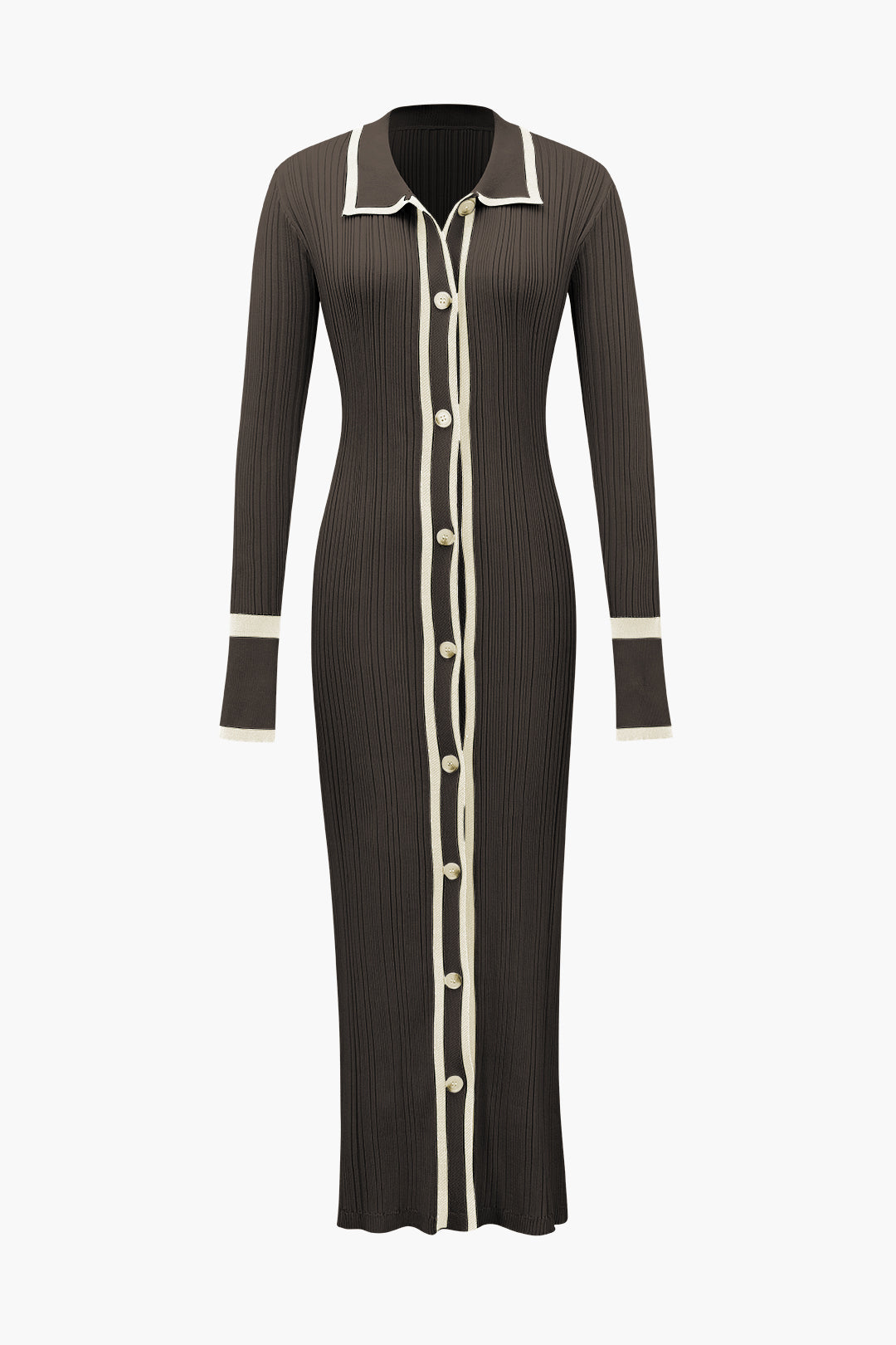 Contrast Trim Knitted Dress - Y2K Aesthetic Button Down Style for Chic Outfits Contrast Trim Knitted Dress - Y2K Aesthetic Button Down Style for Chic Outfits