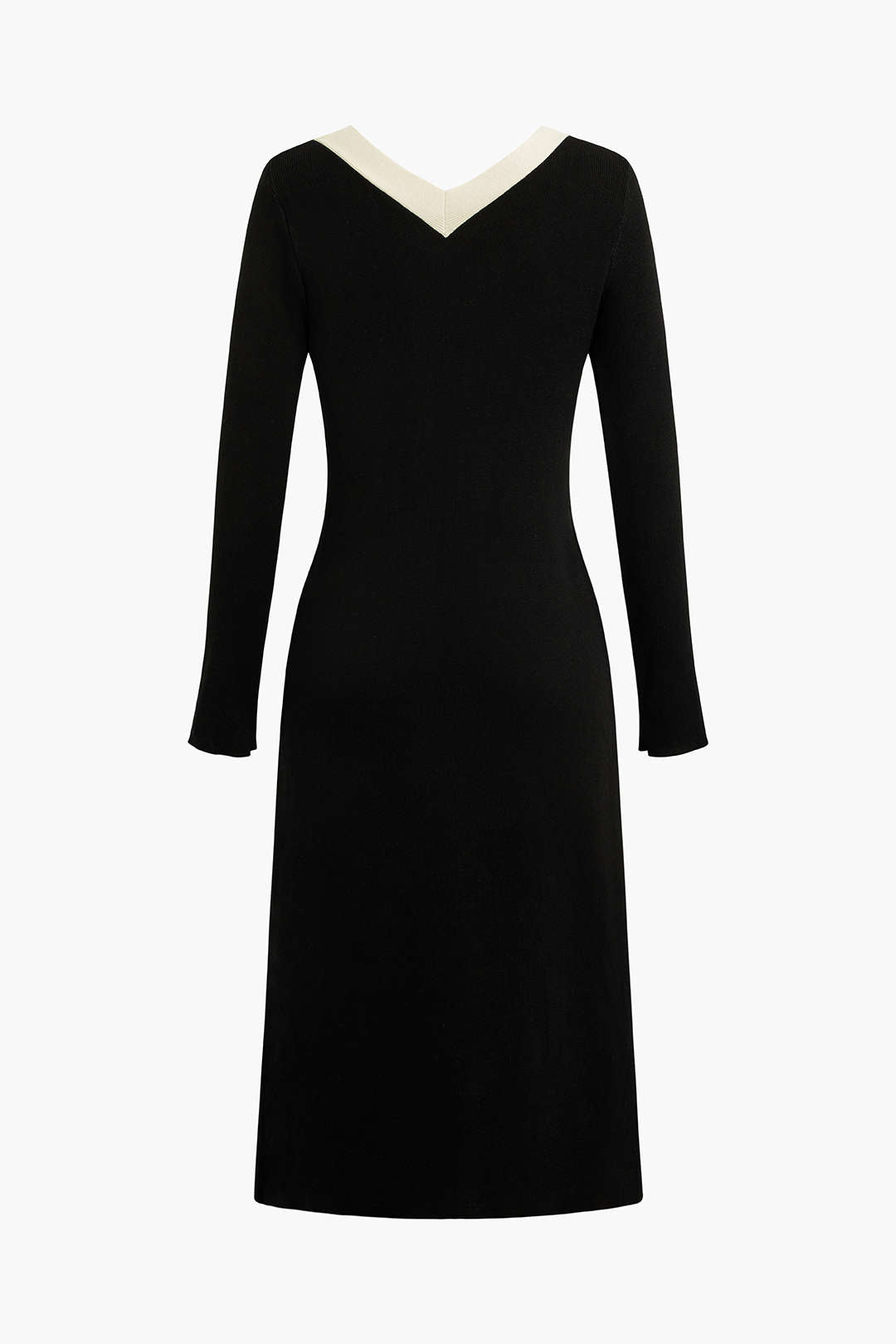 Contrast Trim Slit V-Neck Long Sleeve Knit Dress - Y2K Aesthetic Fashion Essential Contrast Trim Slit V-Neck Long Sleeve Knit Dress - Y2K Aesthetic Fashion Essential