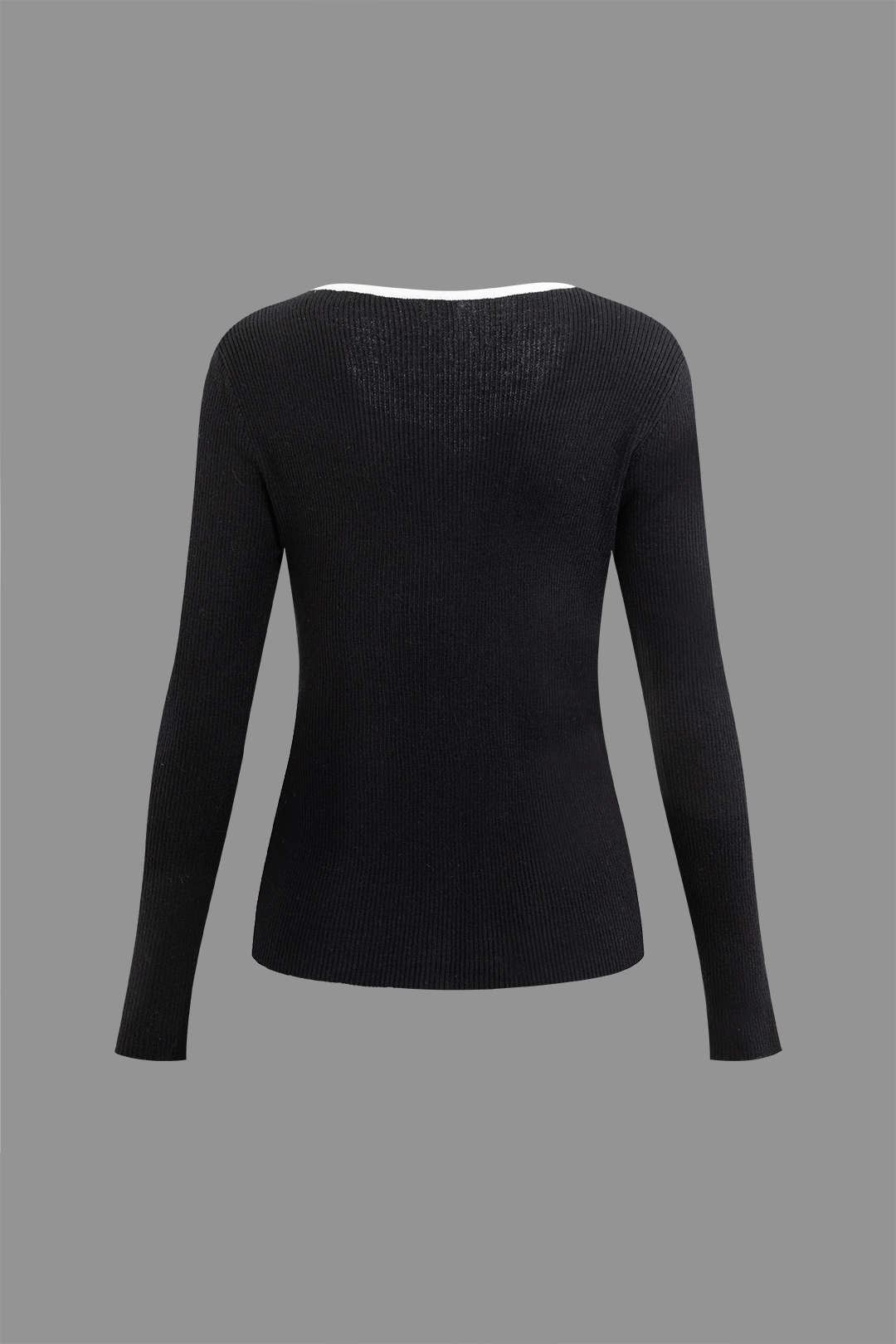 Contrast Trim Square Neck Button-Up Long Sleeve Cardigan in Y2K Aesthetic Style