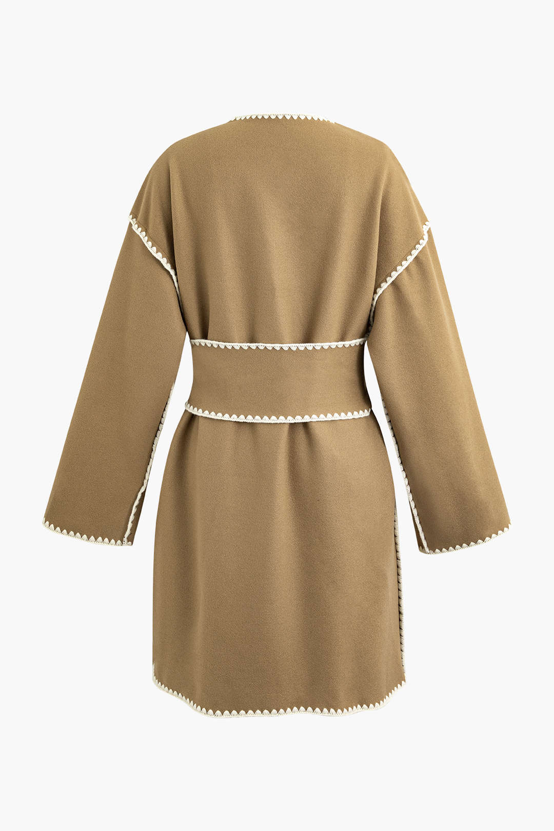 Contrast Trim V-neck Belted Pocket Coat - Chic Y2K Fashion Statement for Effortless Style Contrast Trim V-neck Belted Pocket Coat - Chic Y2K Fashion Statement for Effortless Style