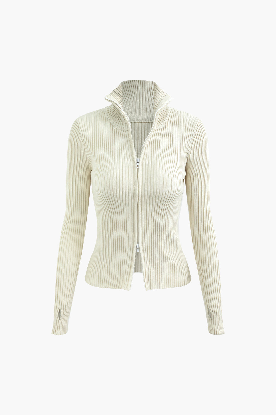 Coquette Aesthetic Collar Zipper Rib Knit Cardigan - Y2K Fashion Essential for Cute Outfits