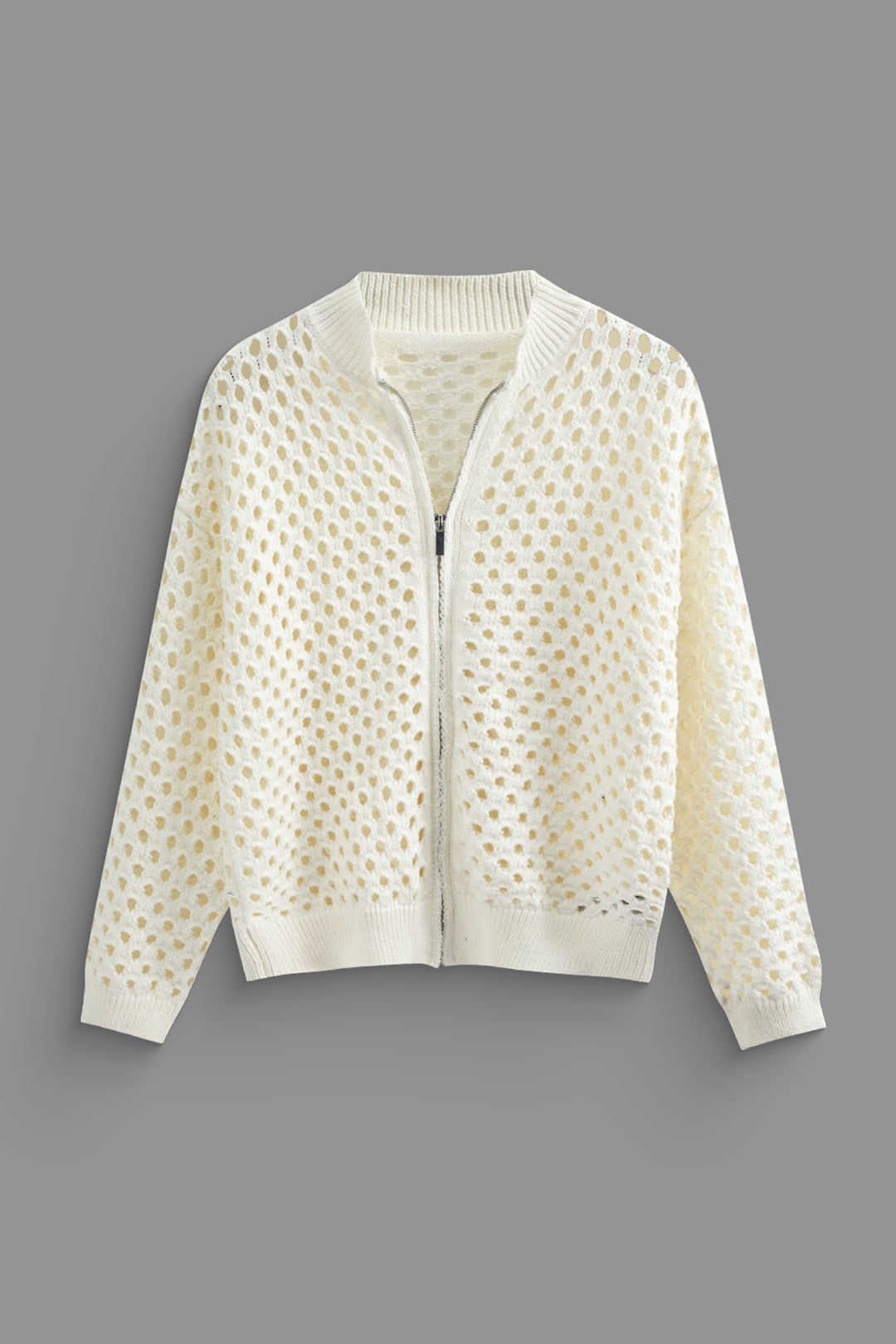 Coquette Aesthetic Open Knit Zipper Cardigan for Y2K Fashion Lovers