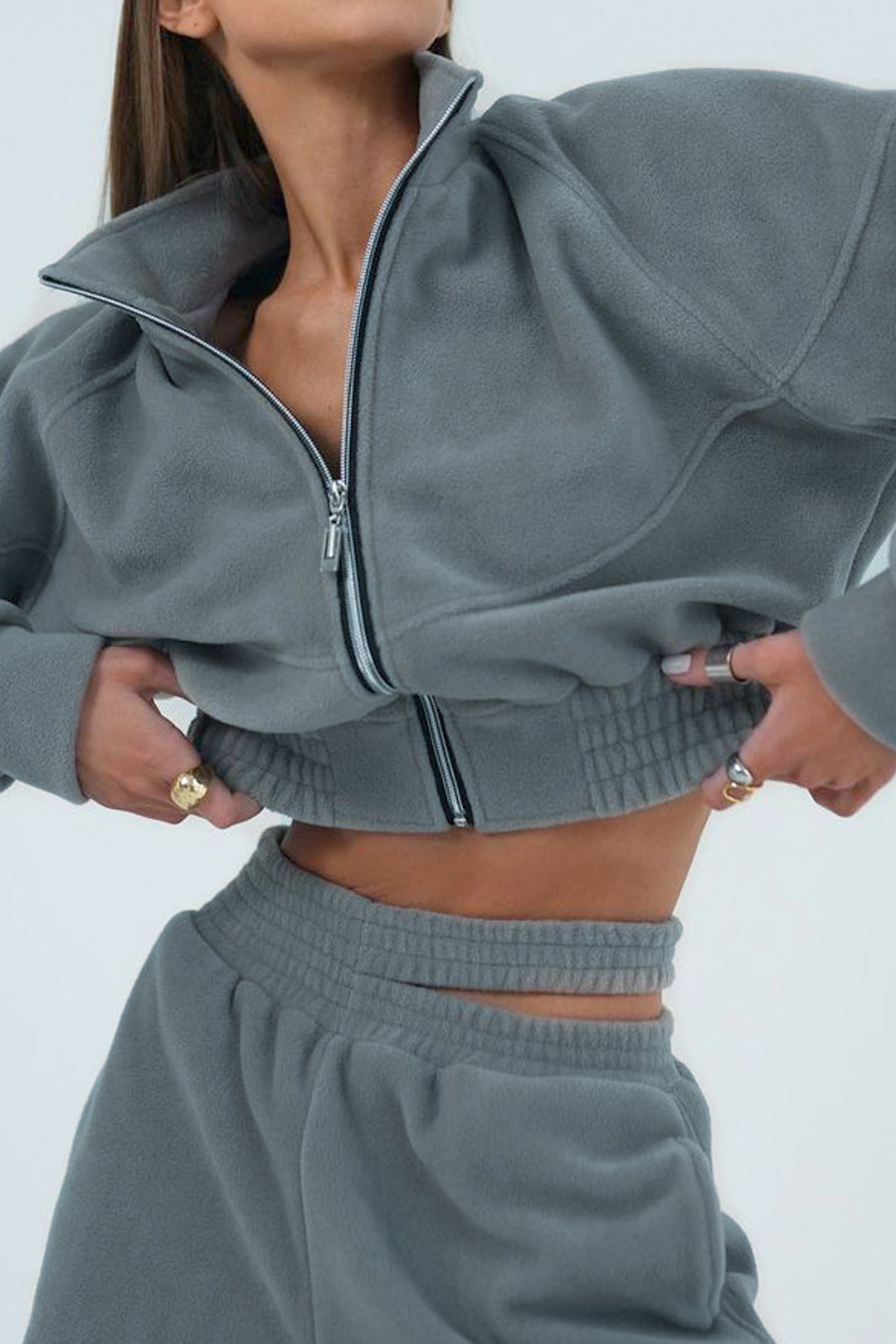 Coquette Aesthetic Polar Fleece Zip-Up Sweatshirt & Cut-Out Waist Pants Set Coquette Aesthetic Polar Fleece Zip-Up Sweatshirt & Cut-Out Waist Pants Set