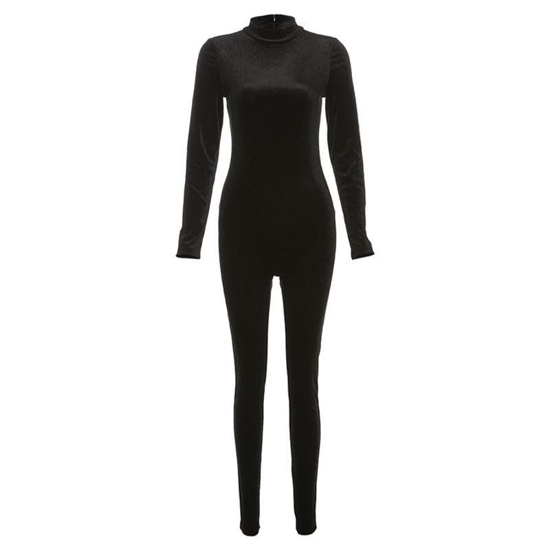 Coquette Aesthetic Zip-Up Long Sleeve High Neck Velvet Jumpsuit for Y2K Fashion Lovers Coquette Aesthetic Zip-Up Long Sleeve High Neck Velvet Jumpsuit for Y2K Fashion Lovers