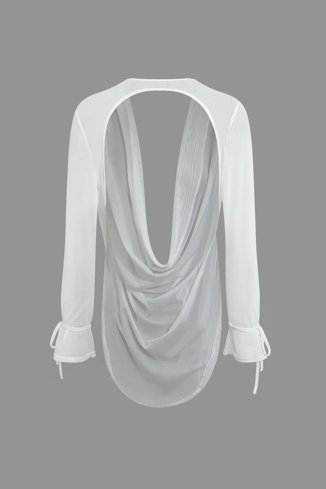 Cowl Neck Backless Tie Mesh Top with Asymmetrical Mini Skirt Set for Y2K Aesthetic Outfits Cowl Neck Backless Tie Mesh Top with Asymmetrical Mini Skirt Set for Y2K Aesthetic Outfits