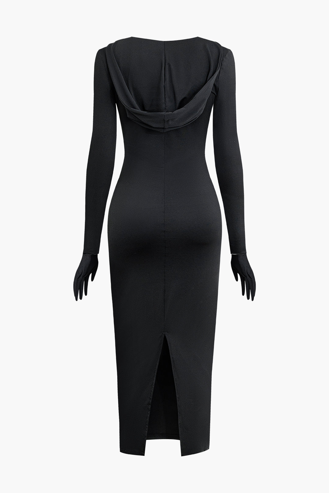 Cowl Neck Long Sleeve Slit Maxi Dress with Gloves - Y2K Aesthetic Fashion Statement Cowl Neck Long Sleeve Slit Maxi Dress with Gloves - Y2K Aesthetic Fashion Statement