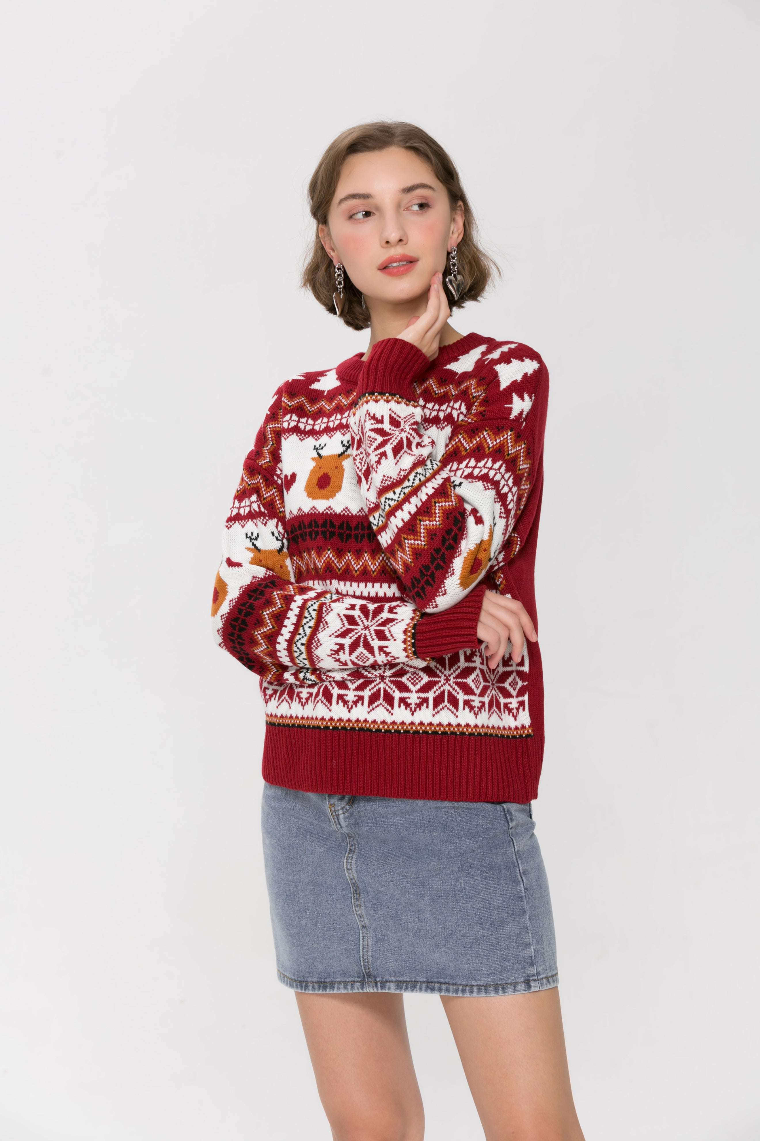 Cozy Aztec Fair Isle Reindeer Christmas Sweater for Y2K Aesthetic Holiday Vibes Cozy Aztec Fair Isle Reindeer Christmas Sweater for Y2K Aesthetic Holiday Vibes