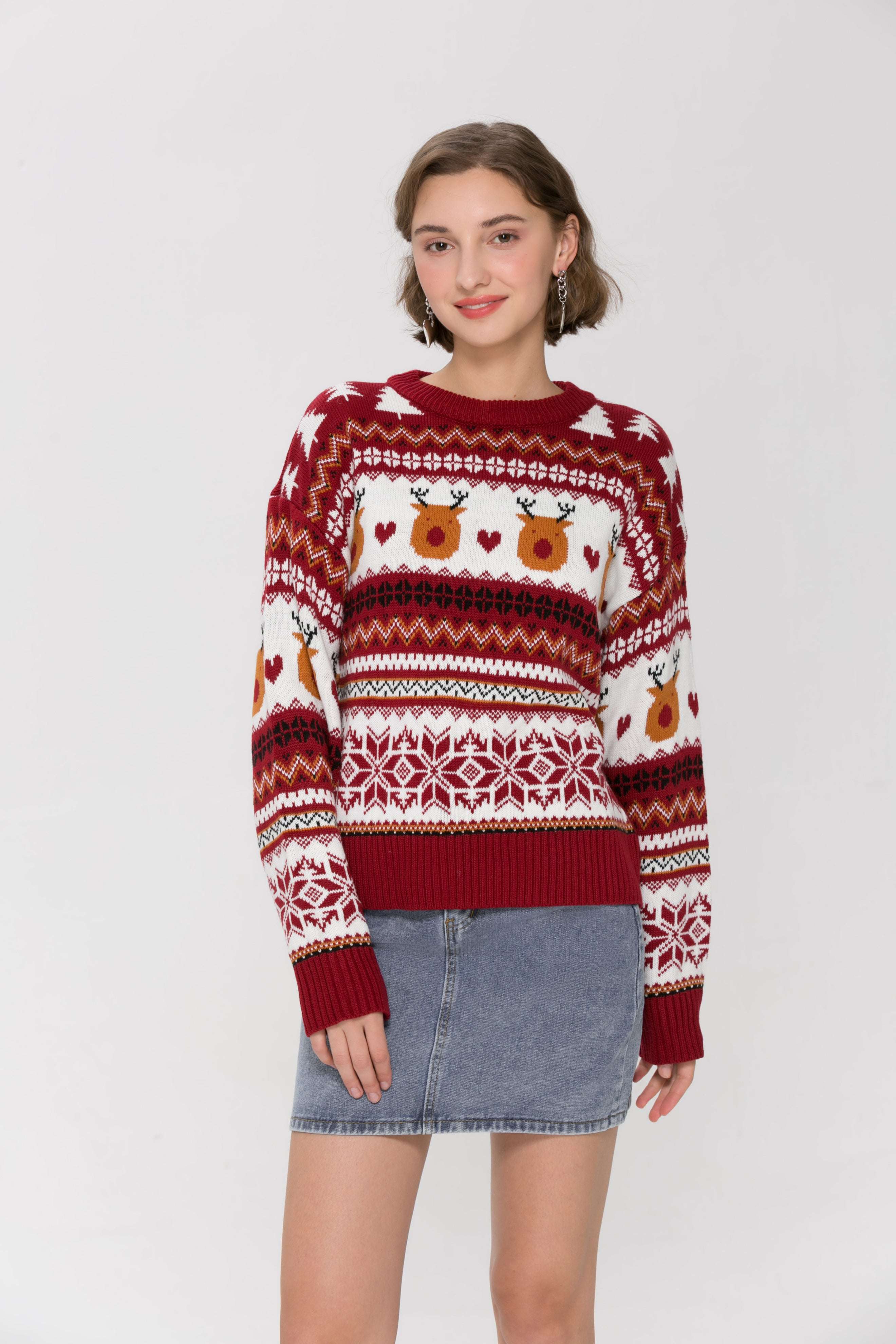 Cozy Aztec Fair Isle Reindeer Christmas Sweater for Y2K Aesthetic Holiday Vibes Cozy Aztec Fair Isle Reindeer Christmas Sweater for Y2K Aesthetic Holiday Vibes