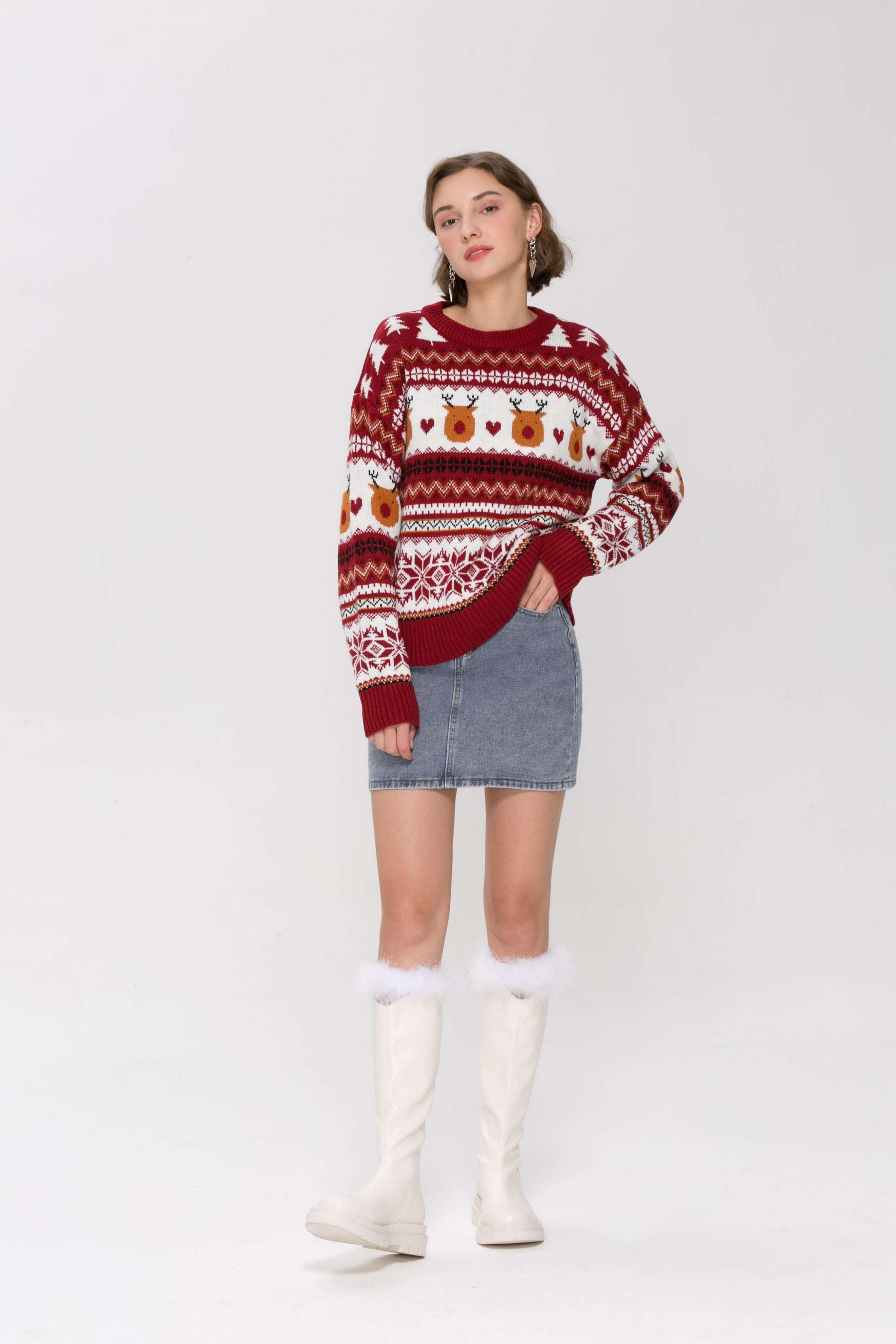 Cozy Aztec Fair Isle Reindeer Christmas Sweater for Y2K Aesthetic Holiday Vibes Cozy Aztec Fair Isle Reindeer Christmas Sweater for Y2K Aesthetic Holiday Vibes