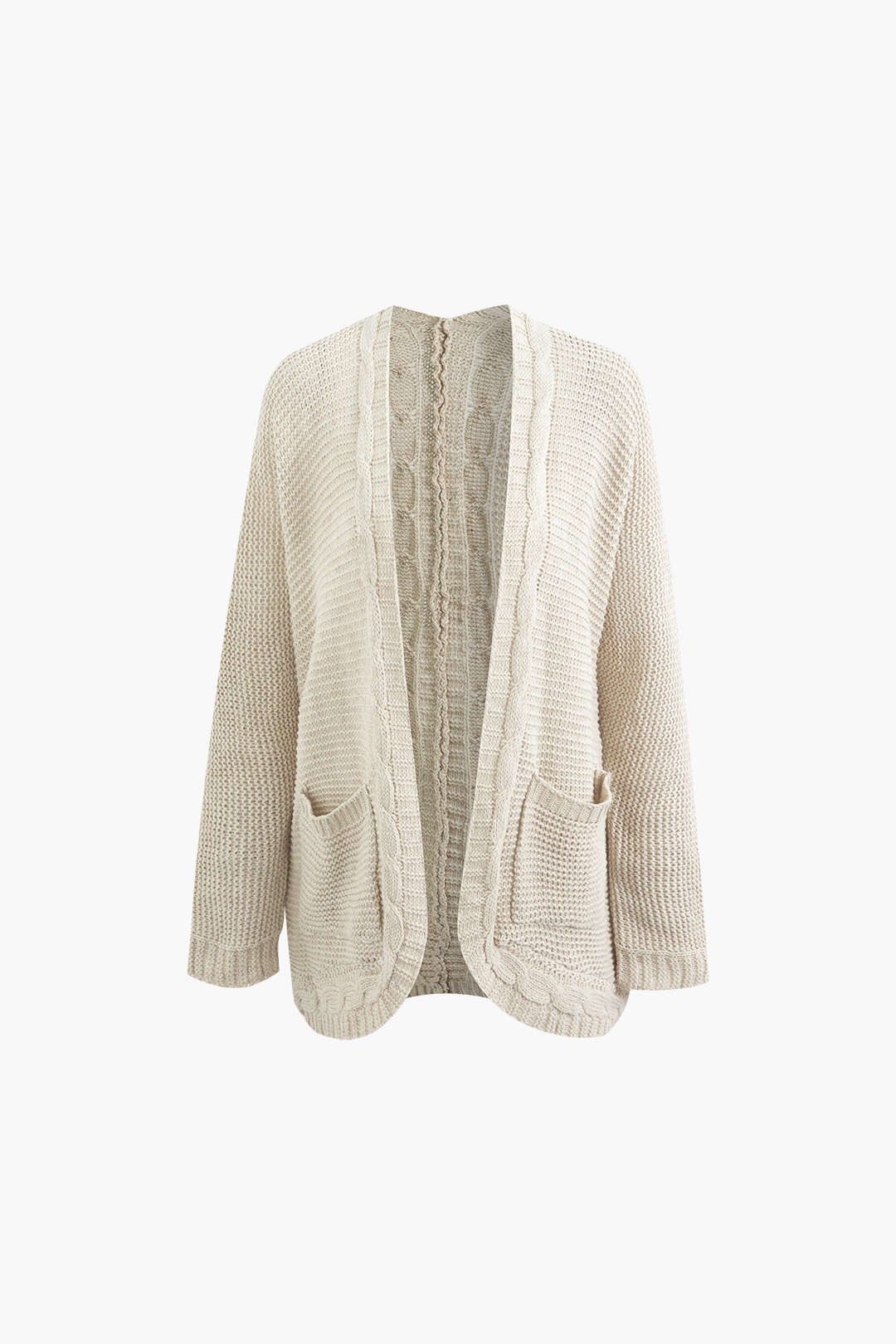 Cozy Cable Knit Open Front Cardigan with Patch Pockets for Y2K and Coquette Aesthetic