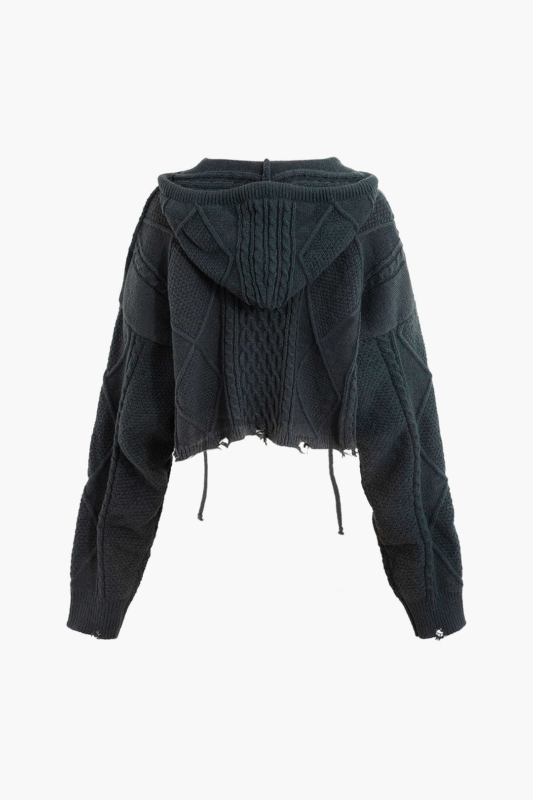 Cozy Hooded Destroyed Zip-Up Cable Knit Cardigan for Y2K and Grunge Aesthetic Lovers Cozy Hooded Destroyed Zip-Up Cable Knit Cardigan for Y2K and Grunge Aesthetic Lovers