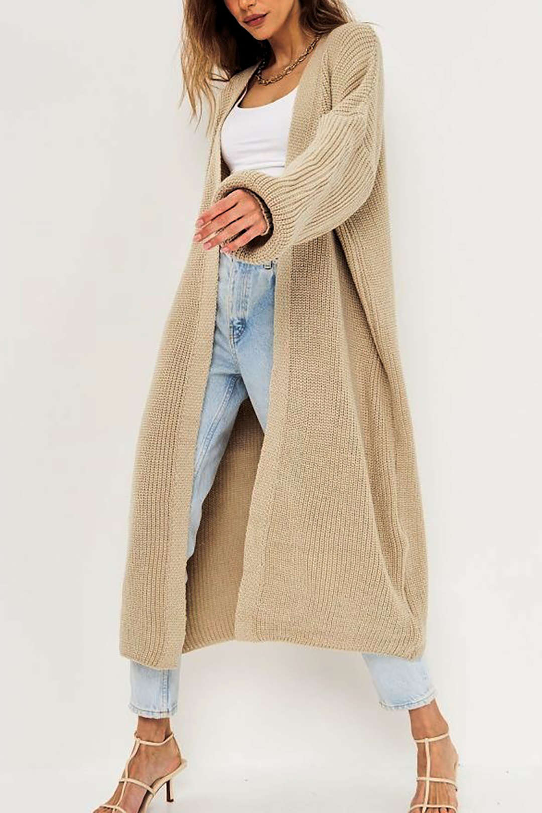 Cozy Open Front Drop Shoulder Long Sleeve Knit Cardigan for Y2K Aesthetic Outfits