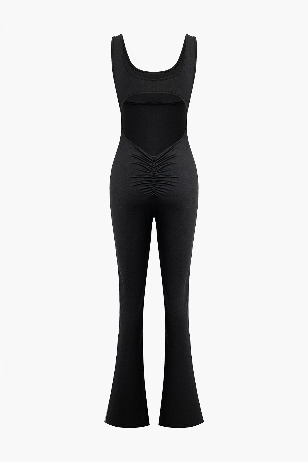 Cut Out Ruched Sleeveless Flare Leg Jumpsuit - Y2K Aesthetic Fashion Statement Piece