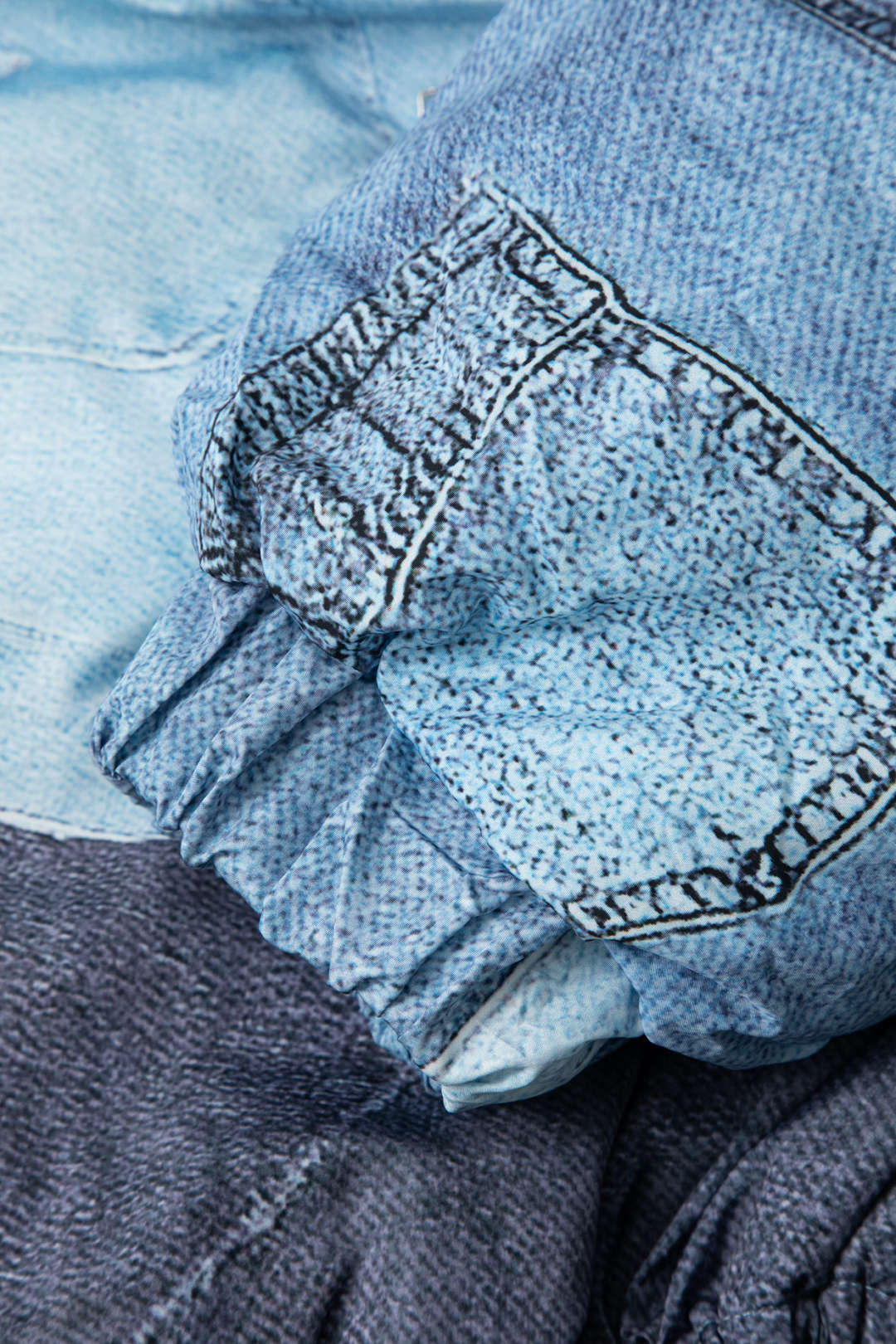 Denim Print High Neck Puffer Coat - Y2K Aesthetic Outerwear for Trendy Outfits Denim Print High Neck Puffer Coat - Y2K Aesthetic Outerwear for Trendy Outfits