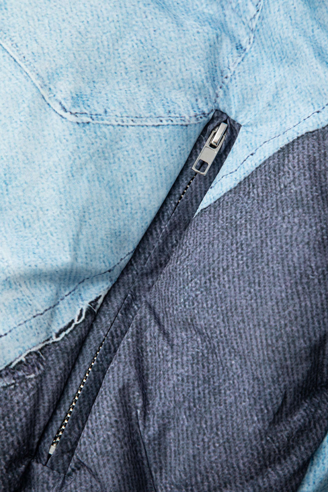 Denim Print High Neck Puffer Coat - Y2K Aesthetic Outerwear for Trendy Outfits Denim Print High Neck Puffer Coat - Y2K Aesthetic Outerwear for Trendy Outfits