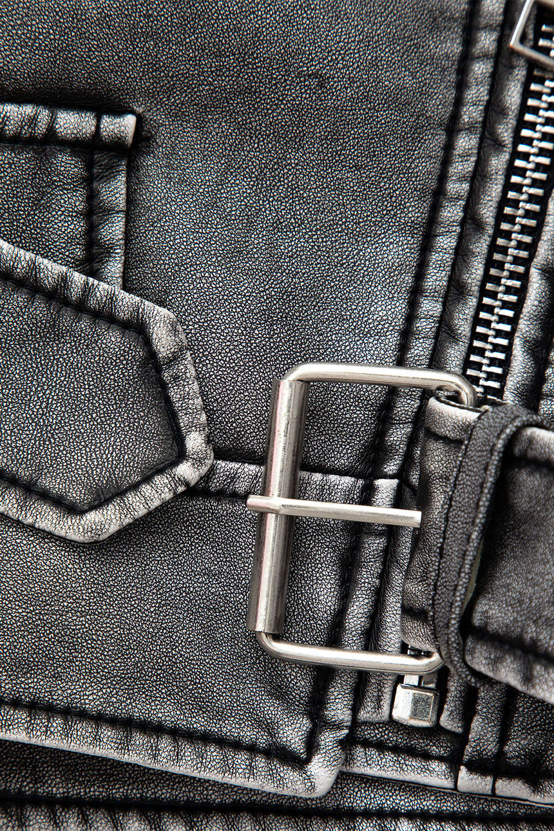 Distressed Faux Leather Zipper Belted Jacket for Y2K Fashion and Grunge Aesthetic Styles Distressed Faux Leather Zipper Belted Jacket for Y2K Fashion and Grunge Aesthetic Styles