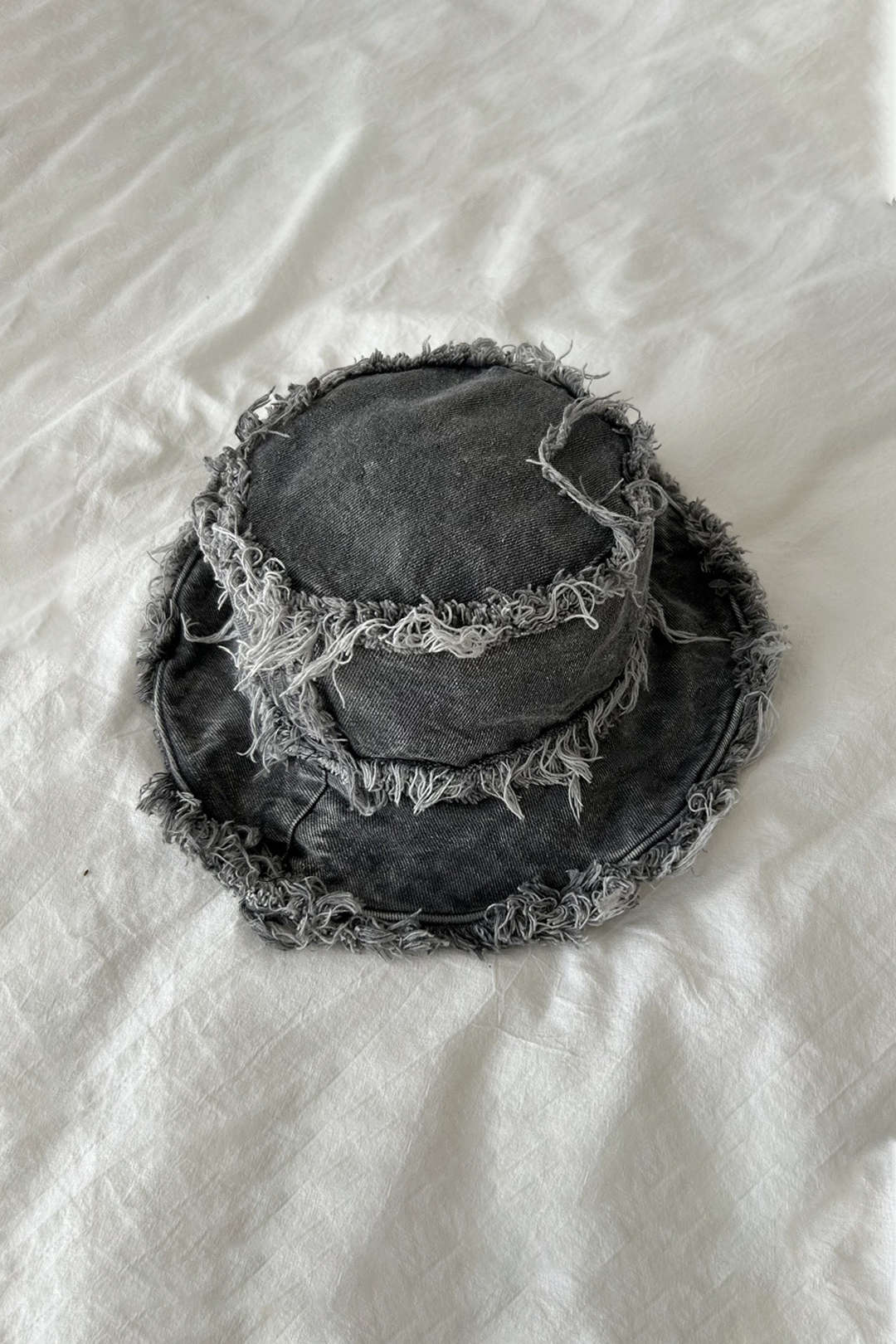 Distressed Fray Denim Bucket Hat for Y2K Aesthetic and Grunge Style Outfits