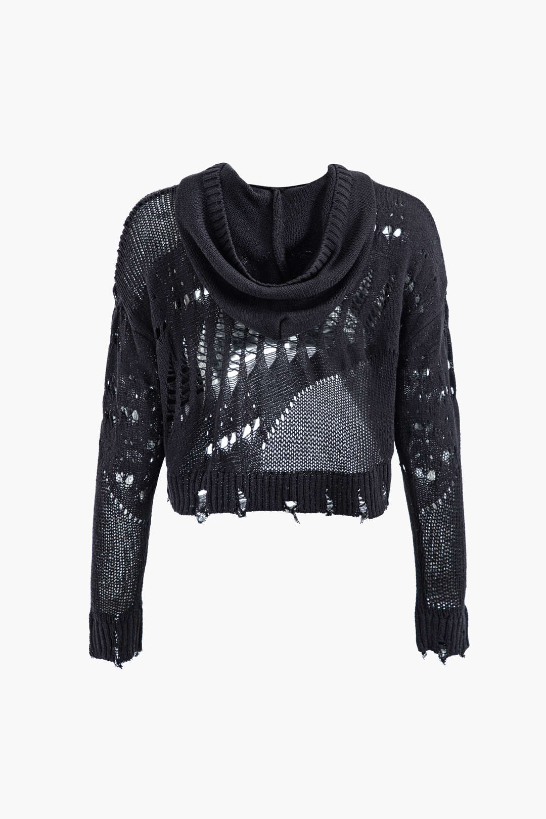 Distressed Ripped Hollow Out Hooded Crop Top for Y2K Aesthetic and Grunge Style Distressed Ripped Hollow Out Hooded Crop Top for Y2K Aesthetic and Grunge Style
