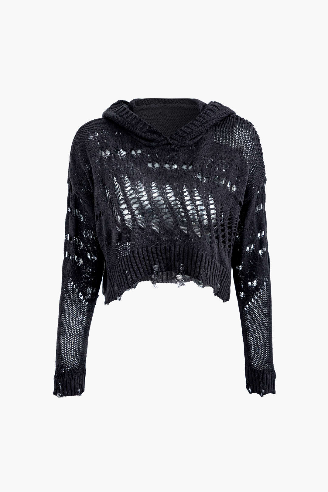 Distressed Ripped Hollow Out Hooded Crop Top for Y2K Aesthetic and Grunge Style Distressed Ripped Hollow Out Hooded Crop Top for Y2K Aesthetic and Grunge Style