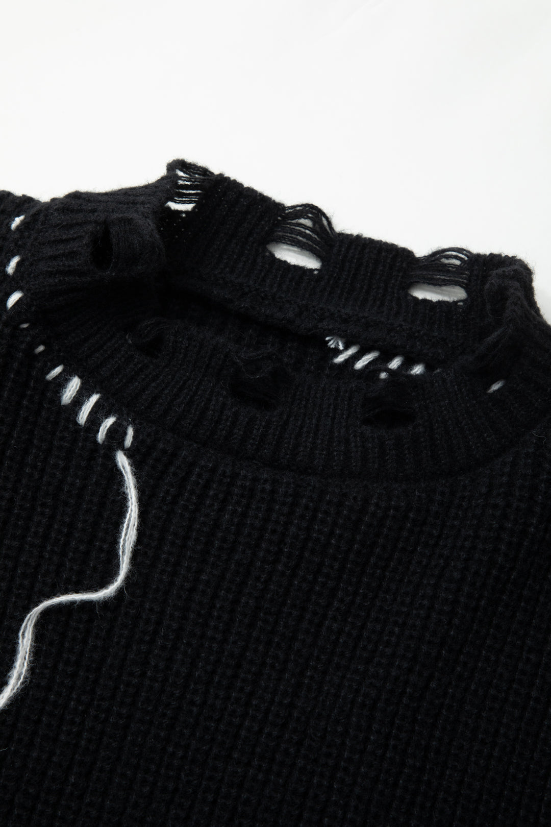 Distressed Round Neck Cut Out Sweater - Y2K Aesthetic Cozy Top for Grunge Style Outfits Distressed Round Neck Cut Out Sweater - Y2K Aesthetic Cozy Top for Grunge Style Outfits