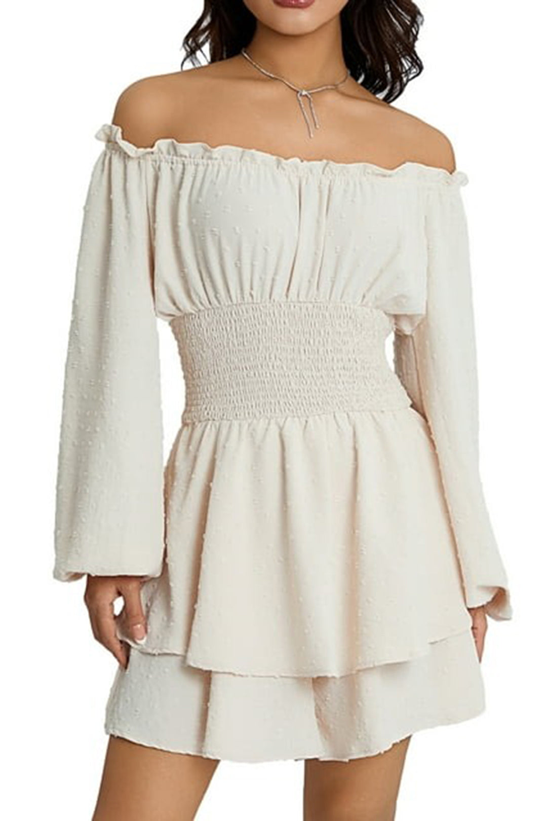 Dobby Off The Shoulder Pleated Mini Dress - Y2K Aesthetic Cute Dress for Stylish Outfits Dobby Off The Shoulder Pleated Mini Dress - Y2K Aesthetic Cute Dress for Stylish Outfits