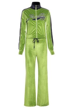 Embroidered High Neck Zip-Up Set: Y2K Fashion Meets Cozy Chic Aesthetic Outfit