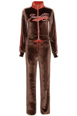 Embroidered High Neck Zip-Up Set: Y2K Fashion Meets Cozy Chic Aesthetic Outfit