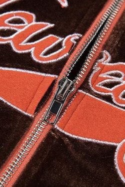 Embroidered High Neck Zip-Up Set: Y2K Fashion Meets Cozy Chic Aesthetic Outfit