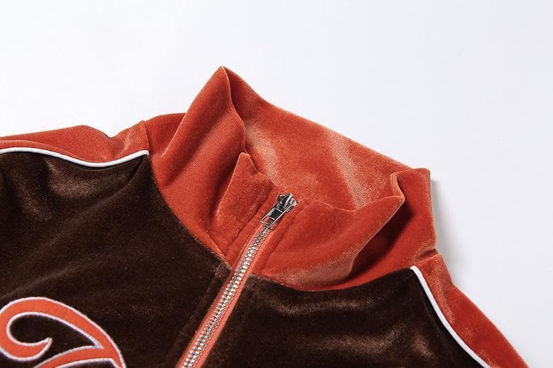 Embroidered High Neck Zip-Up Set: Y2K Fashion Meets Cozy Chic Aesthetic Outfit Embroidered High Neck Zip-Up Set: Y2K Fashion Meets Cozy Chic Aesthetic Outfit