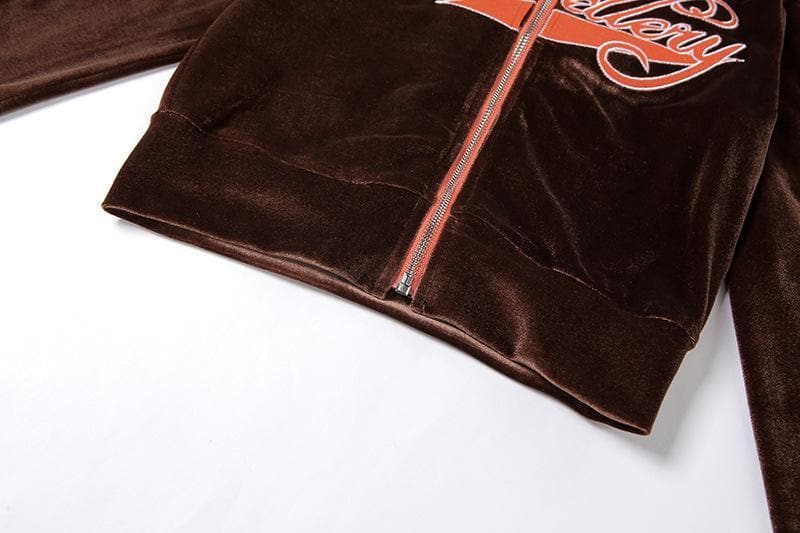 Embroidered High Neck Zip-Up Set: Y2K Fashion Meets Cozy Chic Aesthetic Outfit Embroidered High Neck Zip-Up Set: Y2K Fashion Meets Cozy Chic Aesthetic Outfit