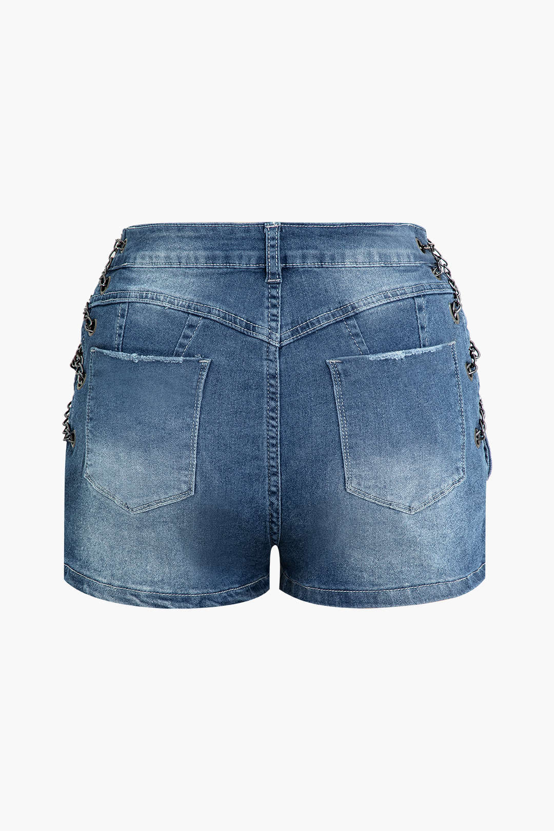 Faded Destroyed Denim Shorts with Chain Detail for Y2K Grunge Aesthetic Outfits Faded Destroyed Denim Shorts with Chain Detail for Y2K Grunge Aesthetic Outfits