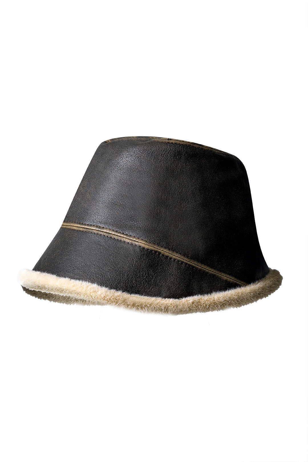 Faux Fur Hem Y2K Aesthetic Faux Leather Bucket Hat for Trendy Coquette Style