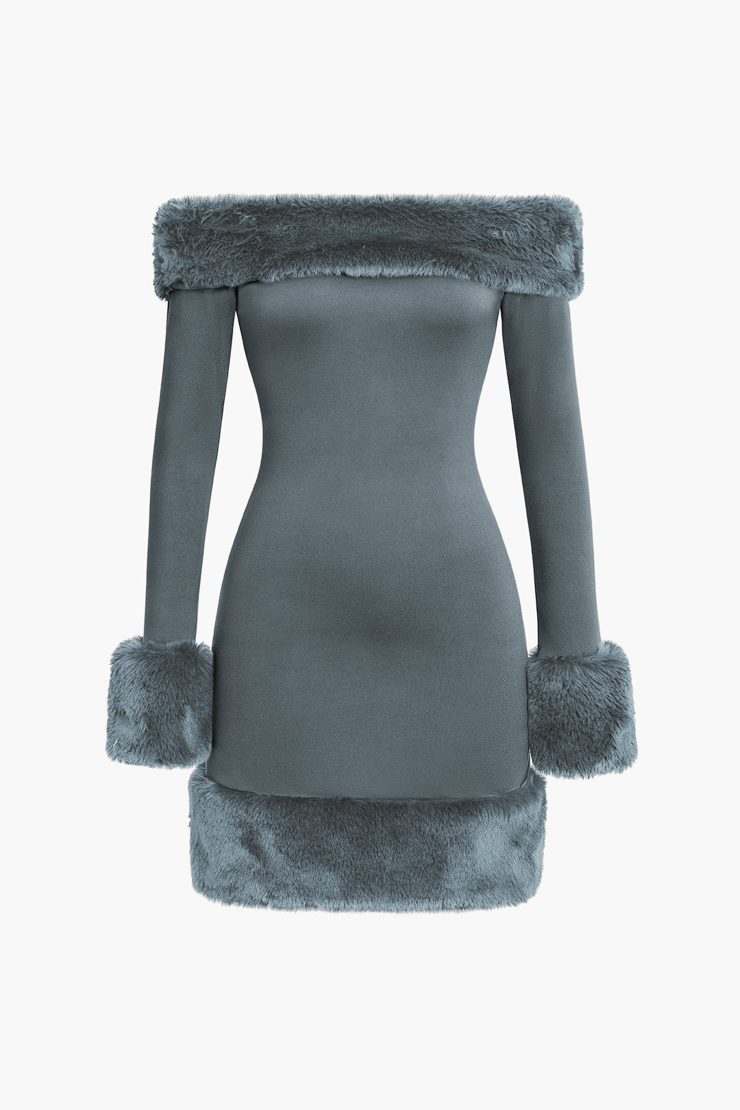 Faux Fur Trim Off Shoulder Midi Dress - Y2K Fashion Statement for Chic Coquette Style Faux Fur Trim Off Shoulder Midi Dress - Y2K Fashion Statement for Chic Coquette Style