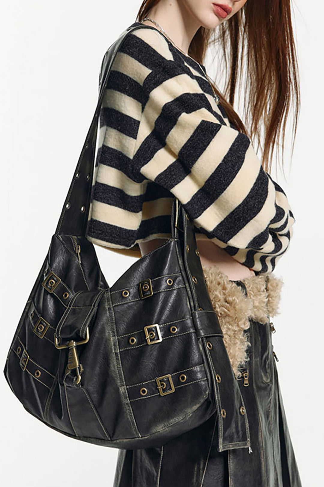 Faux Leather Belt Buckle Crossbody Bag - Y2K Aesthetic Chic Accessory for Stylish Outfits Faux Leather Belt Buckle Crossbody Bag - Y2K Aesthetic Chic Accessory for Stylish Outfits