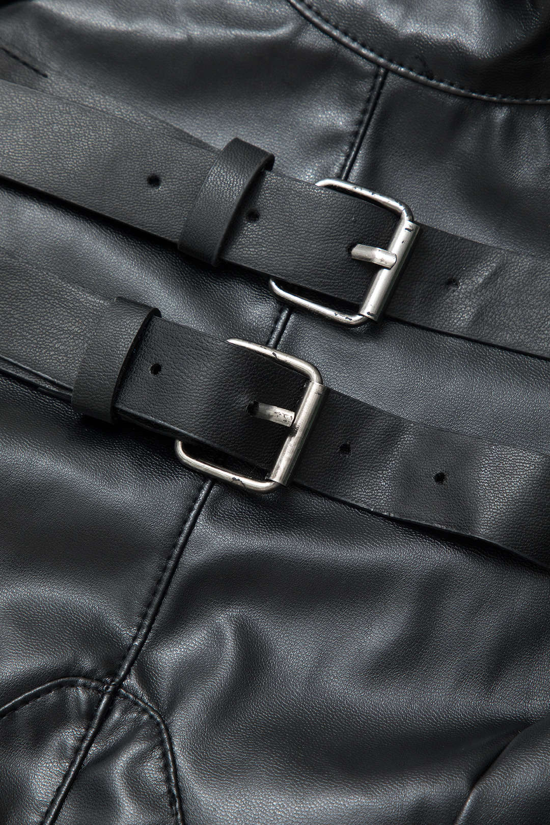 Faux Leather Buckle Long Sleeve Crop Top - Y2K Aesthetic Grunge Style Essential Faux Leather Buckle Long Sleeve Crop Top - Y2K Aesthetic Grunge Style Essential