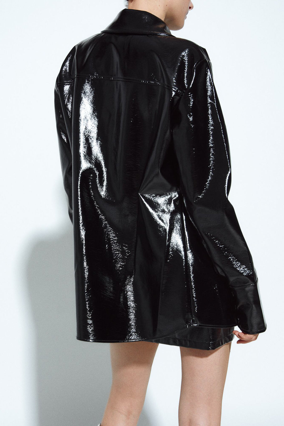 Faux Leather Button-Up Long Sleeve Shirt for Y2K Aesthetic and Grunge Style Outfits Faux Leather Button-Up Long Sleeve Shirt for Y2K Aesthetic and Grunge Style Outfits