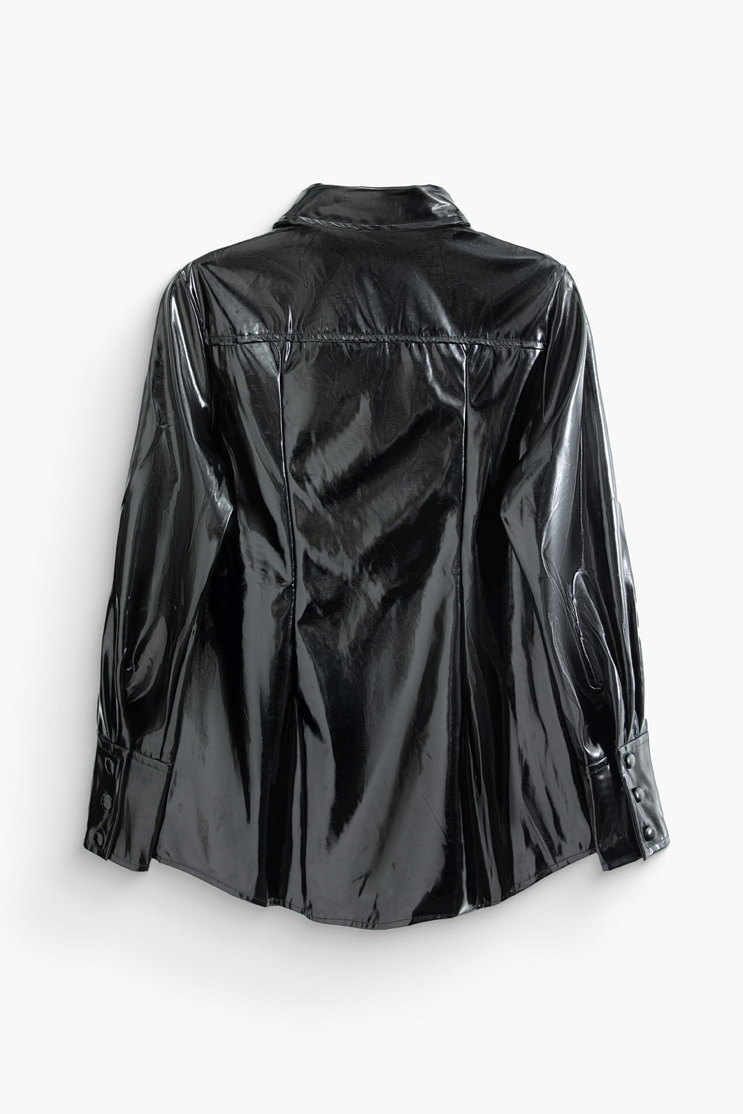 Faux Leather Button-Up Long Sleeve Shirt for Y2K Aesthetic and Grunge Style Outfits Faux Leather Button-Up Long Sleeve Shirt for Y2K Aesthetic and Grunge Style Outfits