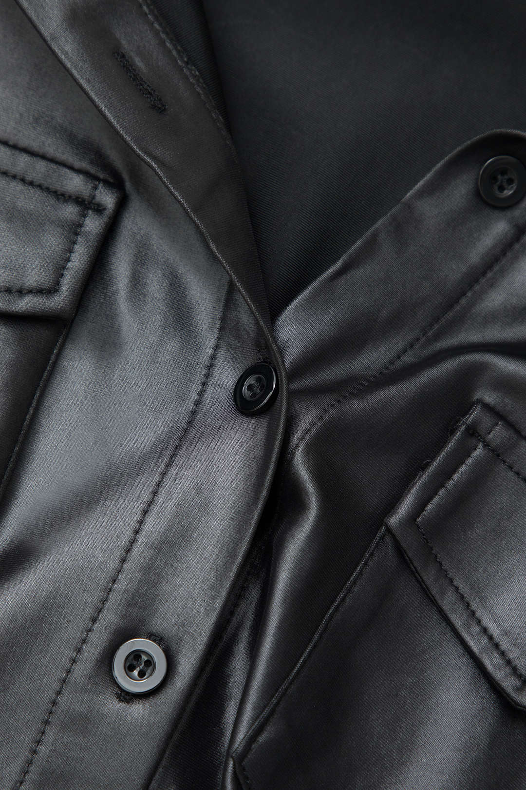 Faux Leather Button-Up Pocket Long Sleeve Shirt for Y2K Aesthetic and Grunge Style Faux Leather Button-Up Pocket Long Sleeve Shirt for Y2K Aesthetic and Grunge Style