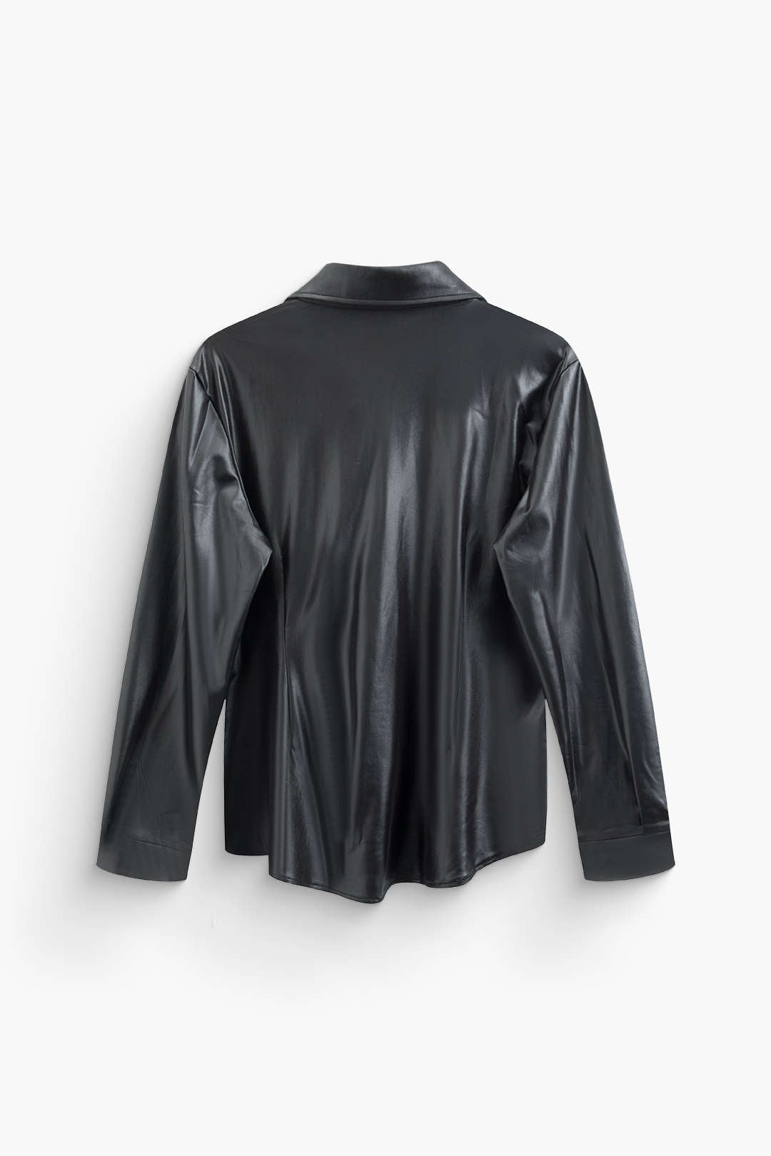 Faux Leather Button-Up Pocket Long Sleeve Shirt for Y2K Aesthetic and Grunge Style Faux Leather Button-Up Pocket Long Sleeve Shirt for Y2K Aesthetic and Grunge Style