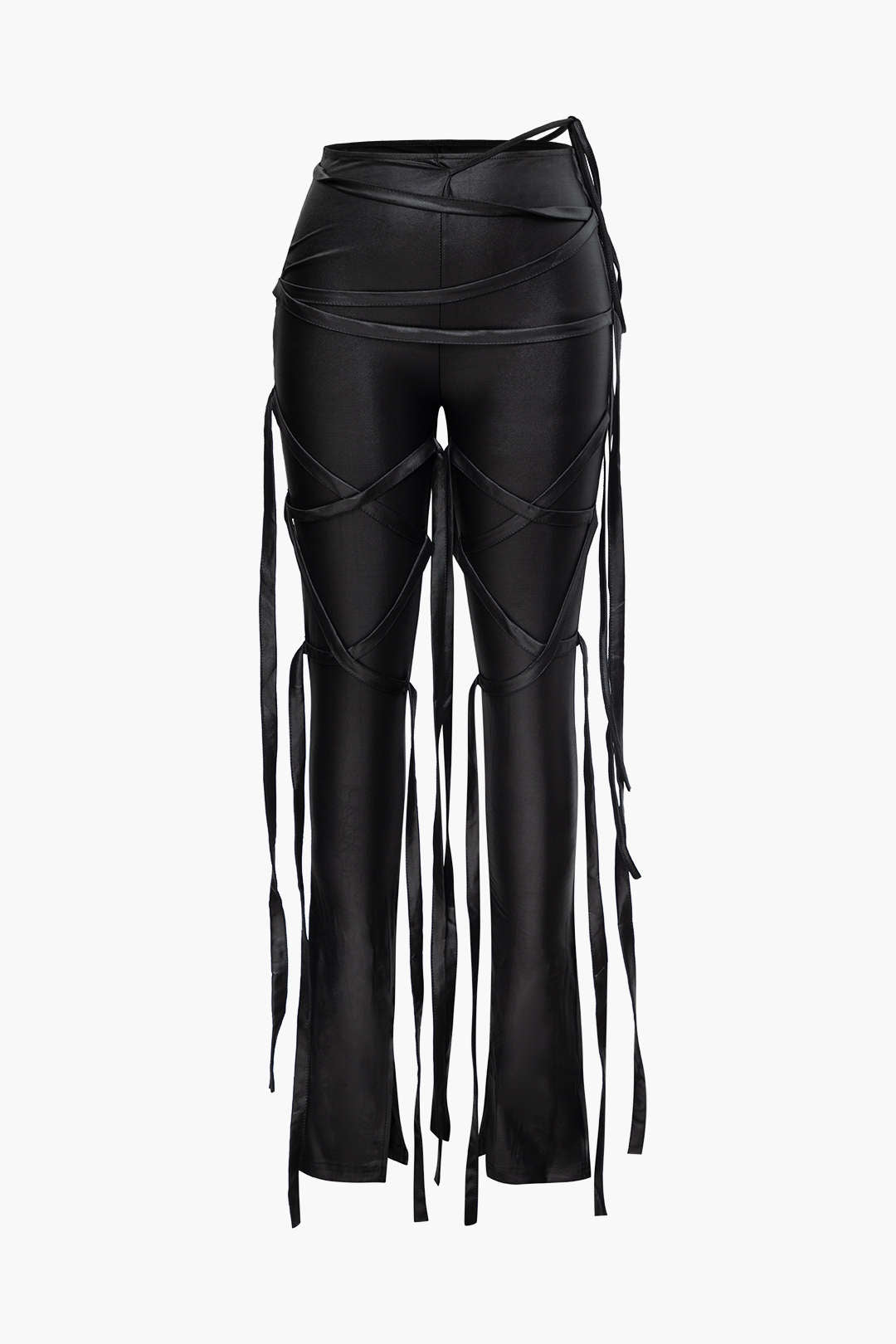 Faux Leather One Shoulder Tank Top with Fringe Skinny Pants Set for Y2K Aesthetic Outfits Faux Leather One Shoulder Tank Top with Fringe Skinny Pants Set for Y2K Aesthetic Outfits