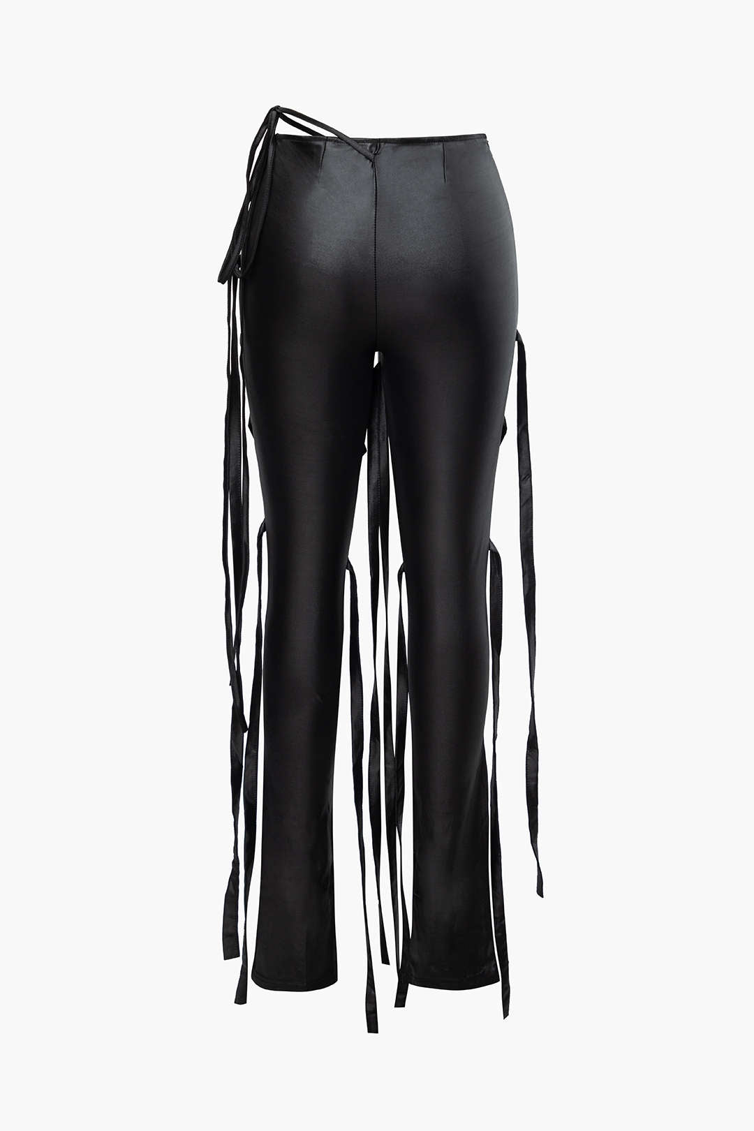 Faux Leather One Shoulder Tank Top with Fringe Skinny Pants Set for Y2K Aesthetic Outfits Faux Leather One Shoulder Tank Top with Fringe Skinny Pants Set for Y2K Aesthetic Outfits